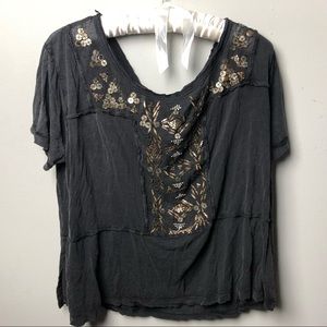 FREE PEOPLE beaded black top